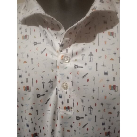 Johnnie O Polo Shirt Mens 2XL White All Over Print Geometric Performance Drinks - Picture 3 of 13